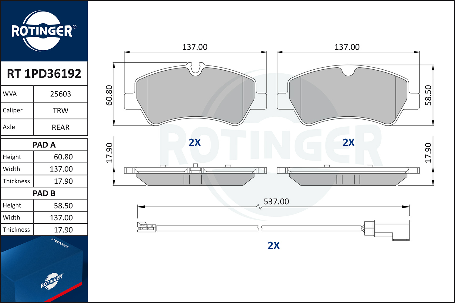 Set placute frana,frana disc RT 1PD36192 ROTINGER